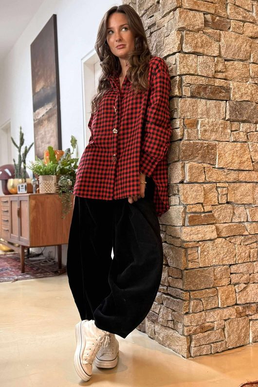 Zeta Otto Brushed Cotton Plaid Shirt Red Black